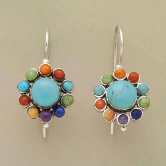 Multi-Colored Turquoise Hoop Earrings