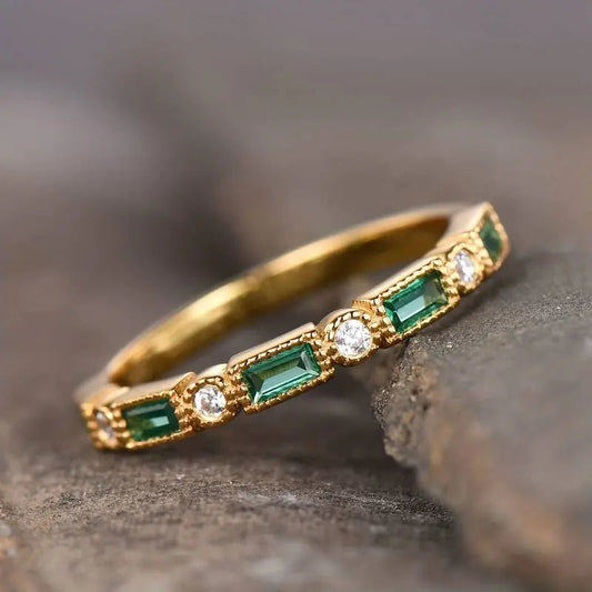Esme™ | Vintage Green Zirconia Gold Ring
